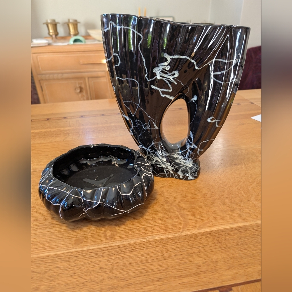 MCM pair Of Squiggle Pottery.